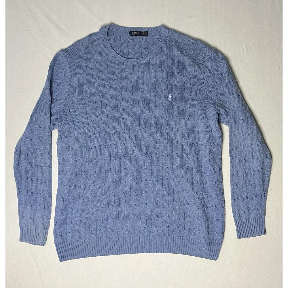 Polo Ralph Lauren 100% Silk Cableknit Sweater Men's 3XLT Periwinkle Blue Preppy